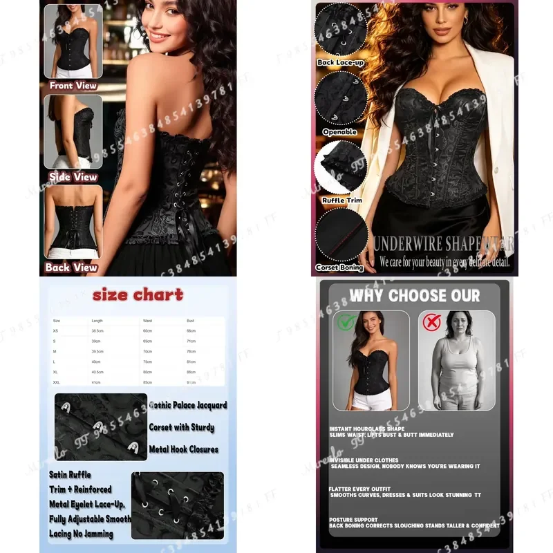 Women Vintage Overbust Corset Top Gothic Lace Up Sexy Floral Boned Body Shaper Slimming Waist Trainer Bustier