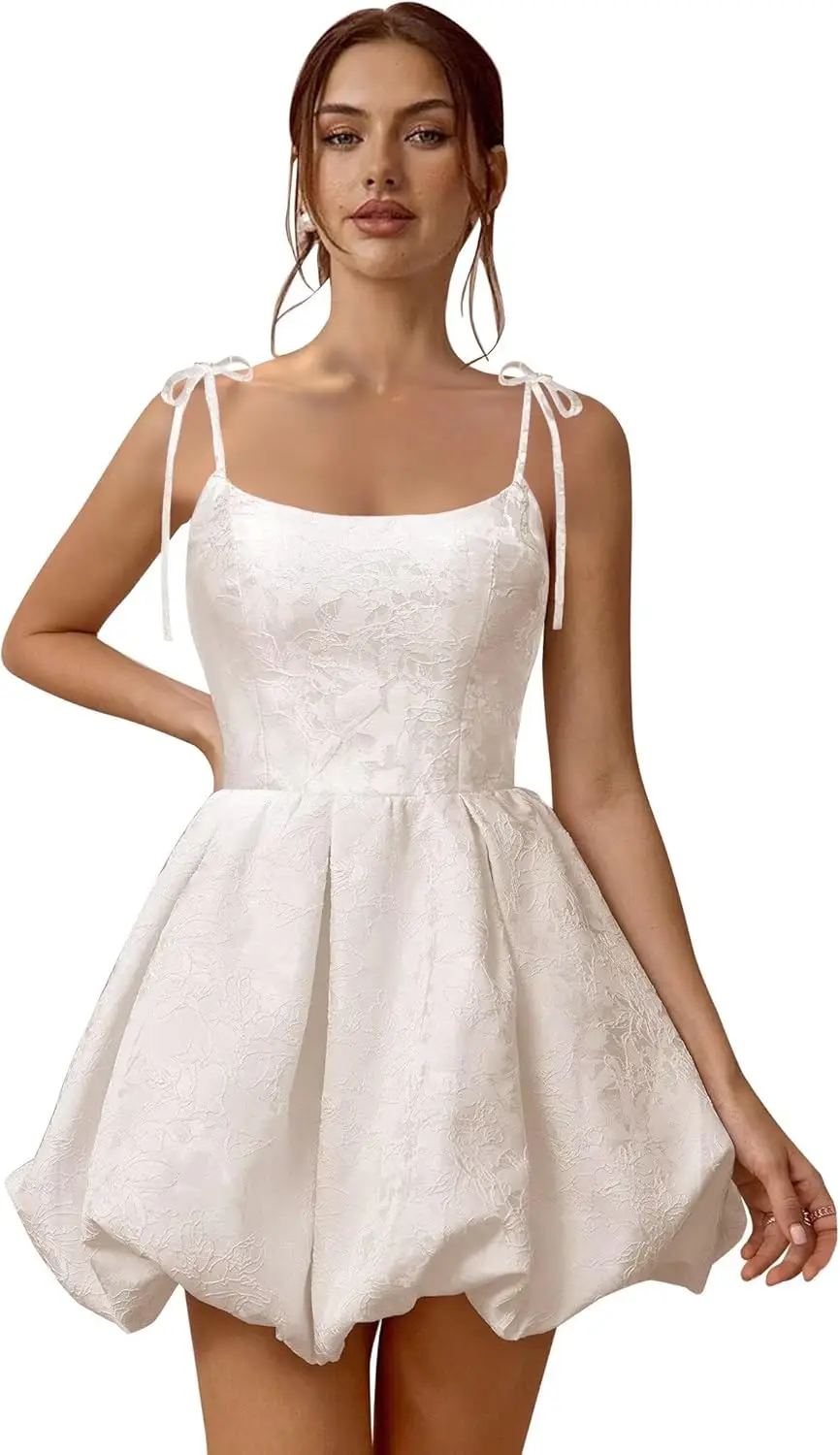 

Bubble Homecoming Dresses 2025 Embroidery Satin Short Prom Dresses Spaghetti Strap Cocktail Mini Party Dress Above Knee , Mini