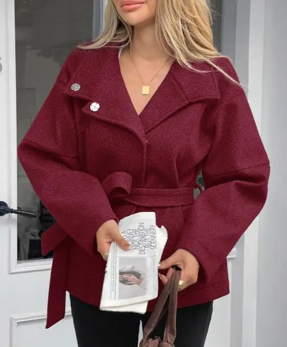 

Women's Elegant Style Lace up Long Sleeved Small Suit Jacket Casual Coat Autumn Winter Fashion 2025 New