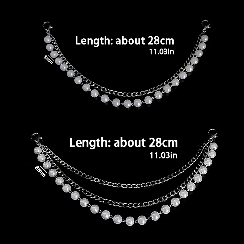 Multi-layer Versatile Pearl Stainless Steel Chain Shoe Accessories Fashion Removable Design Martin Boots Shoes Chain Jewellery