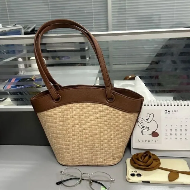 

JIAERDI Vacation Woven Bag Handbag Women Vintage Straw Bucket Bagutte Bag Purse Female Sea Holiday Summer Shoulder Bags 2025