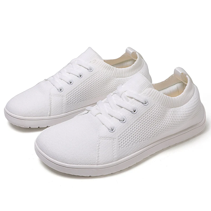 

Pure White Flat Wide Toe Shoes for Men Women Barefoot Zero-drop Breathable Mesh Wide Box Sneakers Anti-skid Big Size 48 49