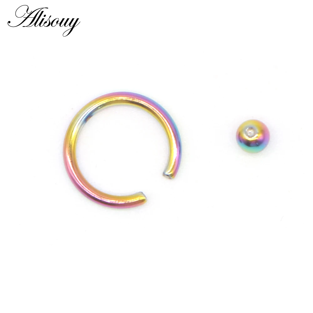 Alisouy 1PC Black Gold Color Stainless Steel Captive Bead Hoop Ring Lip Labret Nose Rings Body Piercing Jewelry 1.2*8*3mm