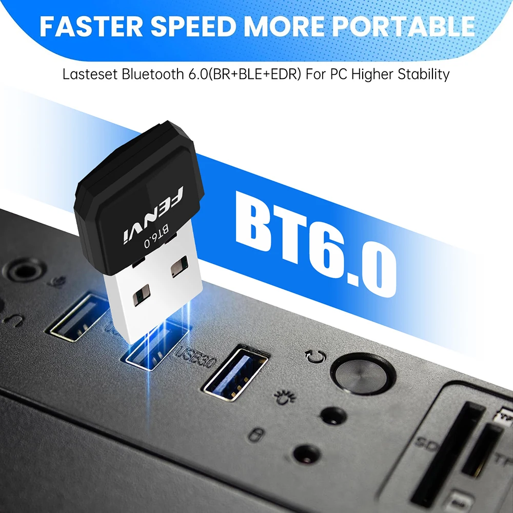 USB Bluetooth Adapter BT6.0 Receiver Transmitter for PC Speaker Wireless Mouse Keyborad Music Audio Driver Free For Win10/11/8.1