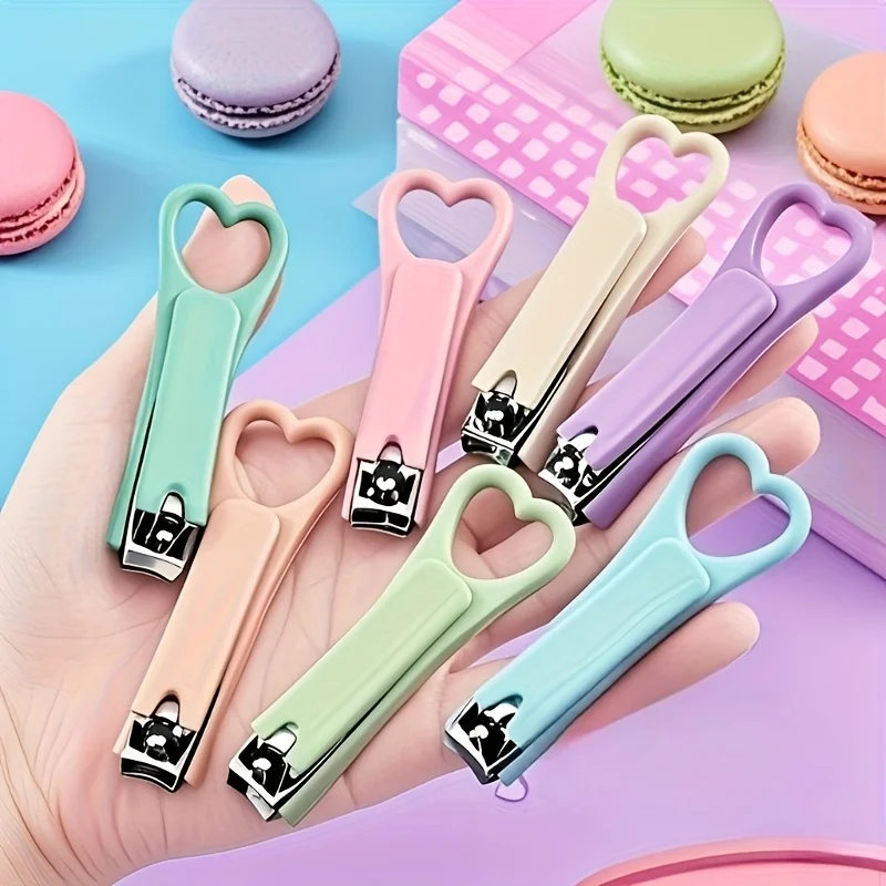 5/8Pcs Folding Nail Clipper Set, Stainless Steel Mini Heart Tools, Manicure Pedicure Kit for Home, Birthday Party Gift