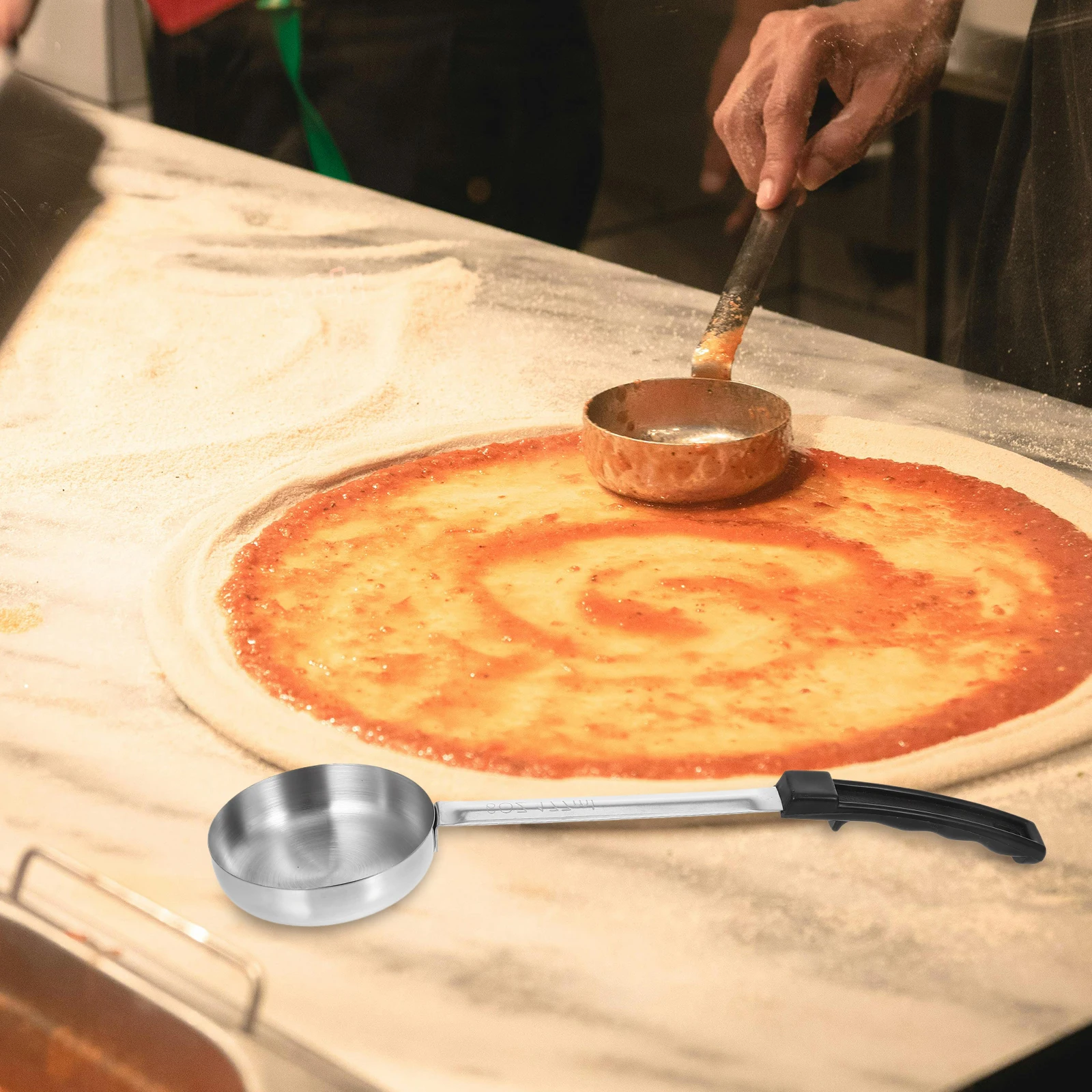

Stainless Steel Sauce Ladle Flat Bottom Small Ladle for Portion Control Serving Pizza Scoop Food Portion Control