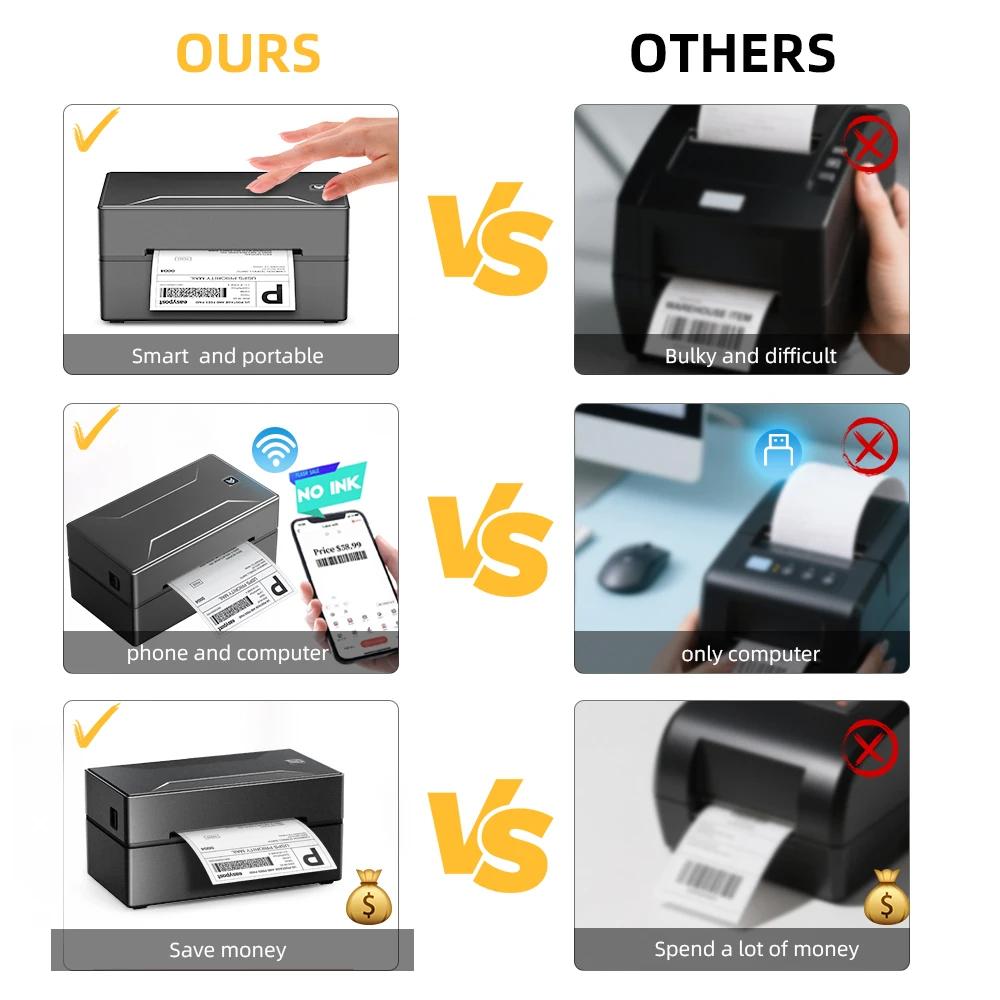 عالية السرعة 4x6 اللاسلكية الباركود يده طابعة ملصقات الشحن أسود أبيض للصناعة اللوجستية السريعة ماكس ورقة 110 مللي متر