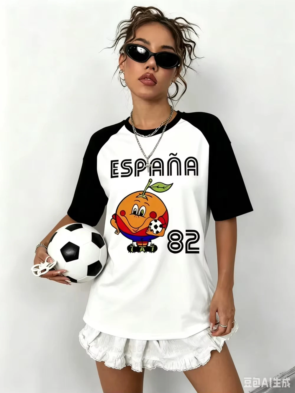 Spanien 82 Naranjito Fußball-Sport-T-Shirt für Männer und Frauen, Unisex, O-Ausschnitt, Retro-Gedenk-T-Shirt mit 3D-Druck, Herren-T-Shirt-Oberteil