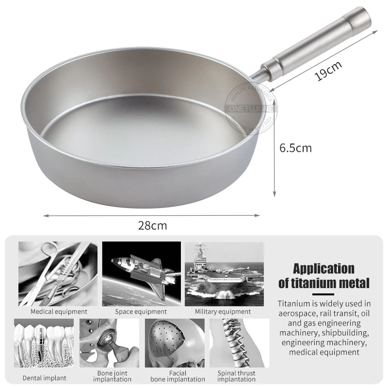 28cm Pure Titanium Pan Frying Uncoated Omelette Egg Pan Healthy Home Skillet for Cookware Induction Cooking