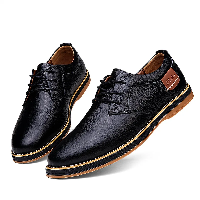 Mens Shoes Hand Sewn Cowhide Leather Shoes Men's Casual Loafers Plus Size 38-48