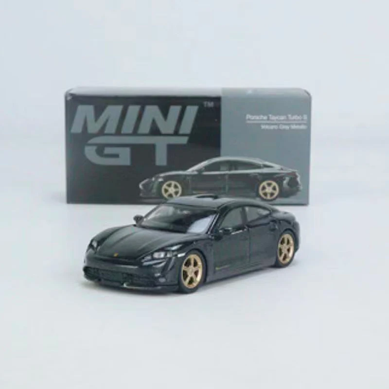 

Мини GT 1:64 модель автомобиля Taycan Turbo S Volcano литье под давлением серый металлик #433 LHD