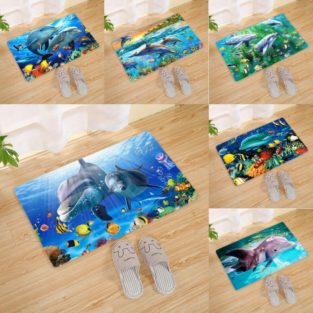 Lustige, rutschfeste Fußmatte mit Seestern-Haifisch-Muster, waschbar, für den Eingangsbereich, für Küche, Badezimmer, Heimdekoration, Strand-Ozean-Teppich