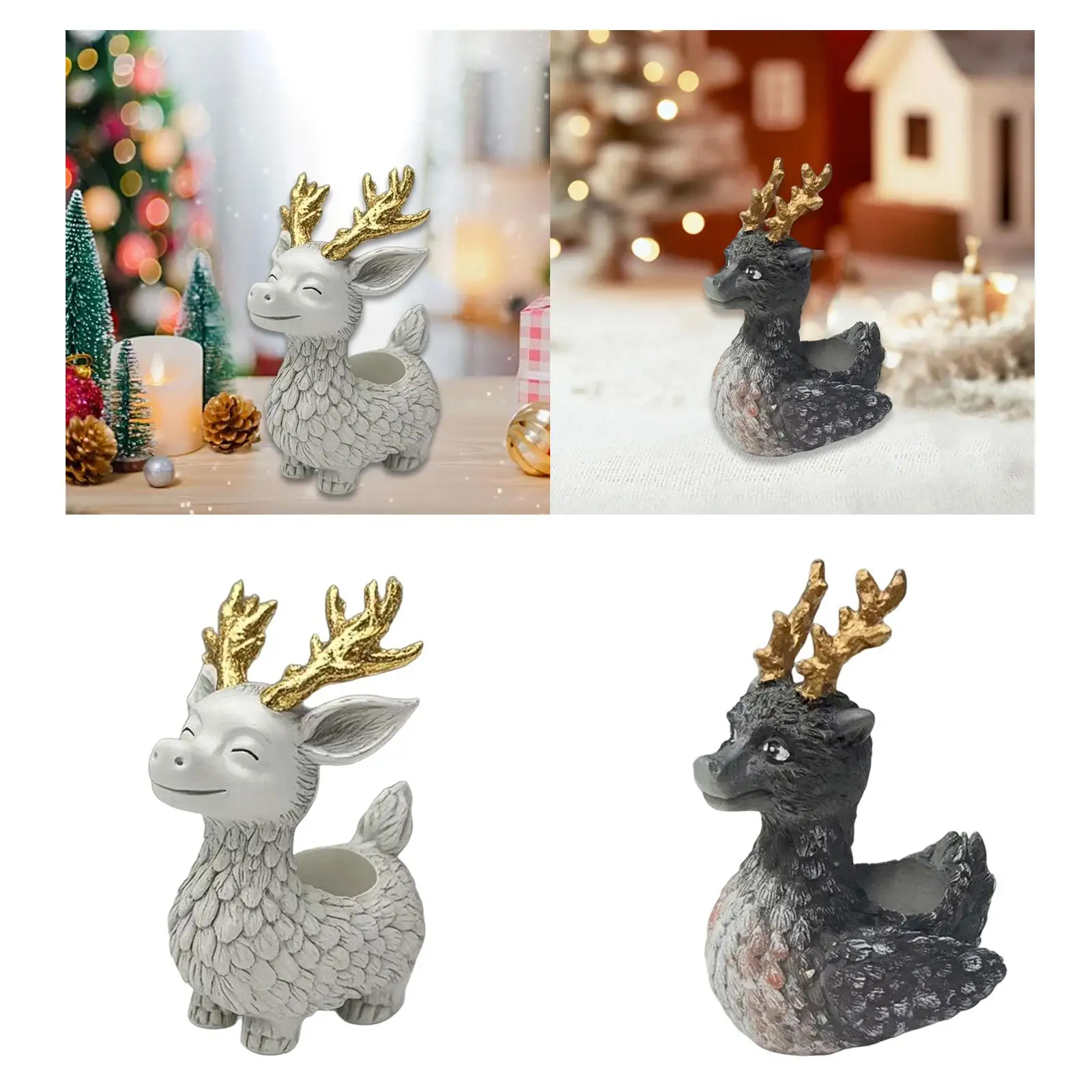 

Reindeer Flowerpot Statue Collectible Deer Planter for Indoor Desk Entryway