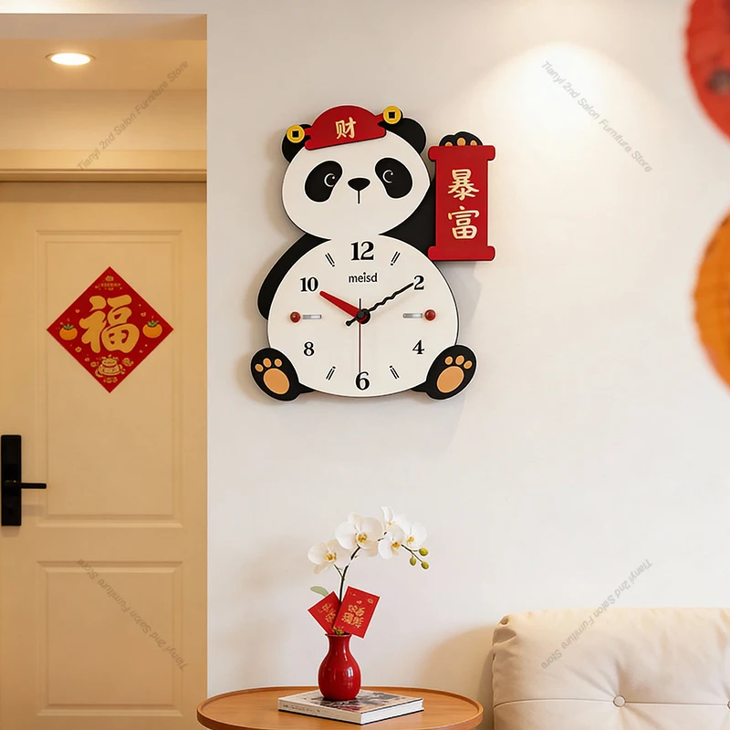 Chinese Panda Wall Clock Nordic Creative Cartoon Style Living Room Wall Clock Study Festive Home Decoration ساعة الحاءط FYWC