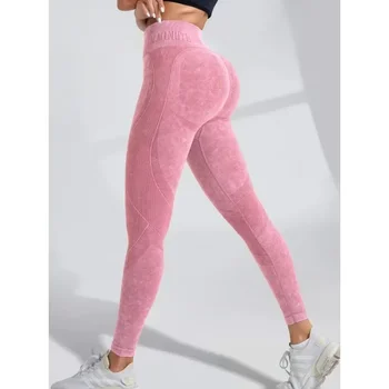 Seamless High Waist Yoga Pants 6 Women Seamless Gym High Waist Yoga Pants Hip Lifting Outdoor Sports Tight Waist Letter Sand Washed Pants Exercise Yoga Leggings 6