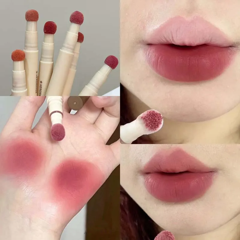 HERORANGE Mousse Velvet Matte Lip Tint, Sponge Tip Design Creamy Non-Dry Texture Soft Foggy Finish for Natural Daily Lip Makeup