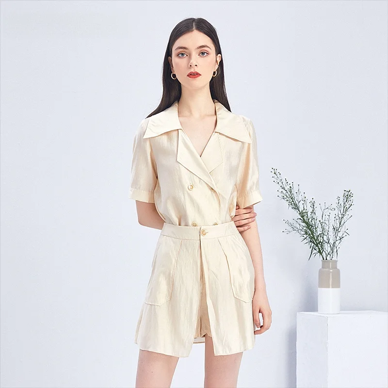 

Dailanzhi Summer New Women's High Waist Slimming OL Suit Simple ort Jaet orts Two-Piece Set Commute Sle ort Sve
