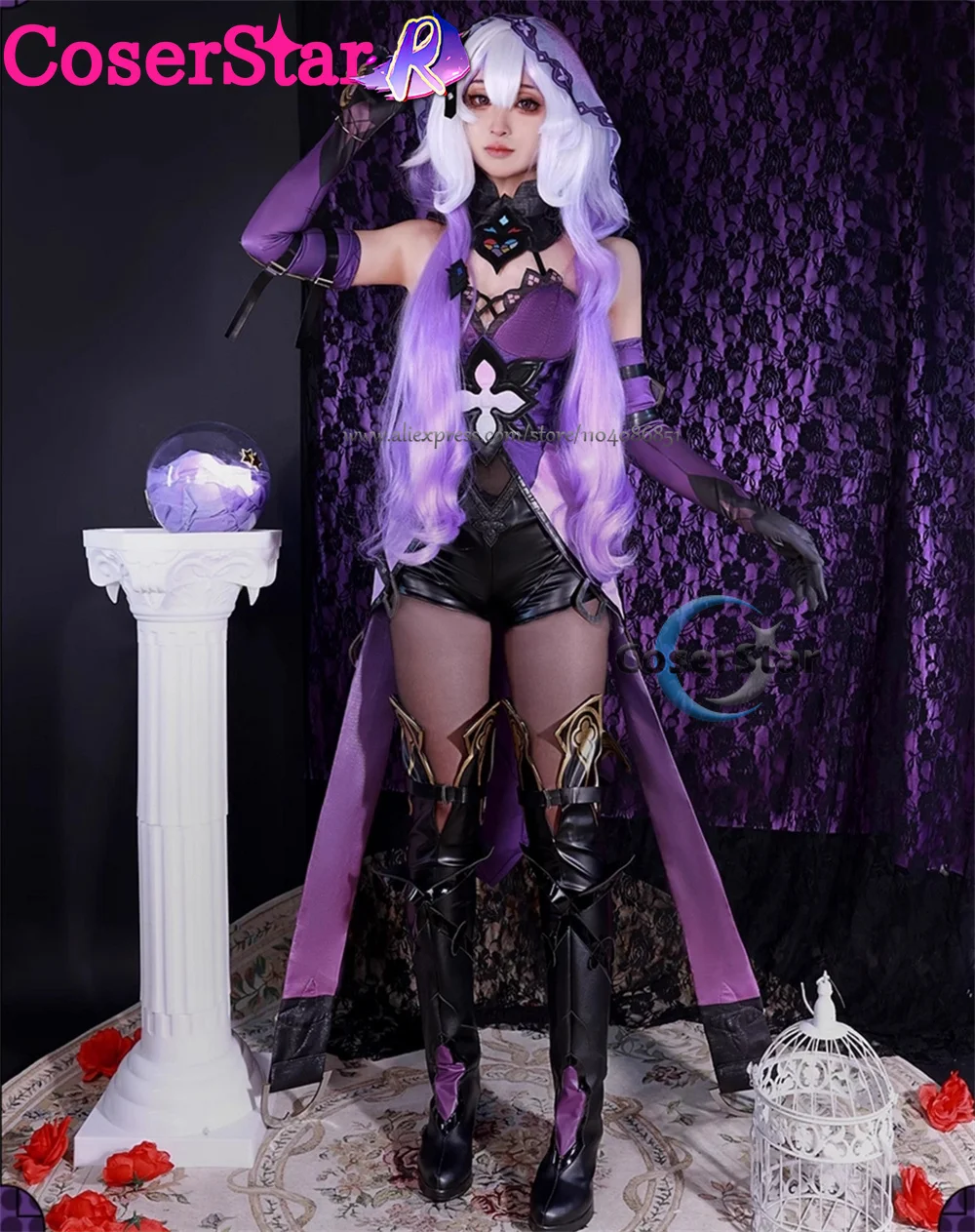 أزياء CoserStar-R Honkai Star Rail Black Swan التأثيرية مجموعة كاملة من فستان حفلة الهالوين البجعة السوداء التأثيرية فستان الزي أحذية شعر مستعار #2