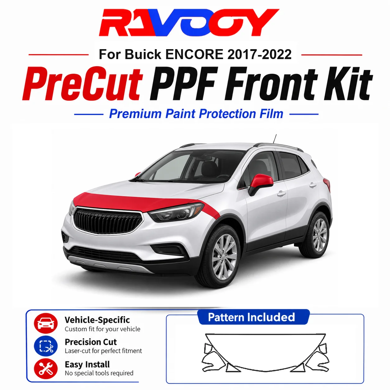 

8.5mil TPU Precut PPF Kit For Buick ENCORE 2017-2022 - Hood, Fenders & Mirror Set - Self-Healing Clear Bra Film