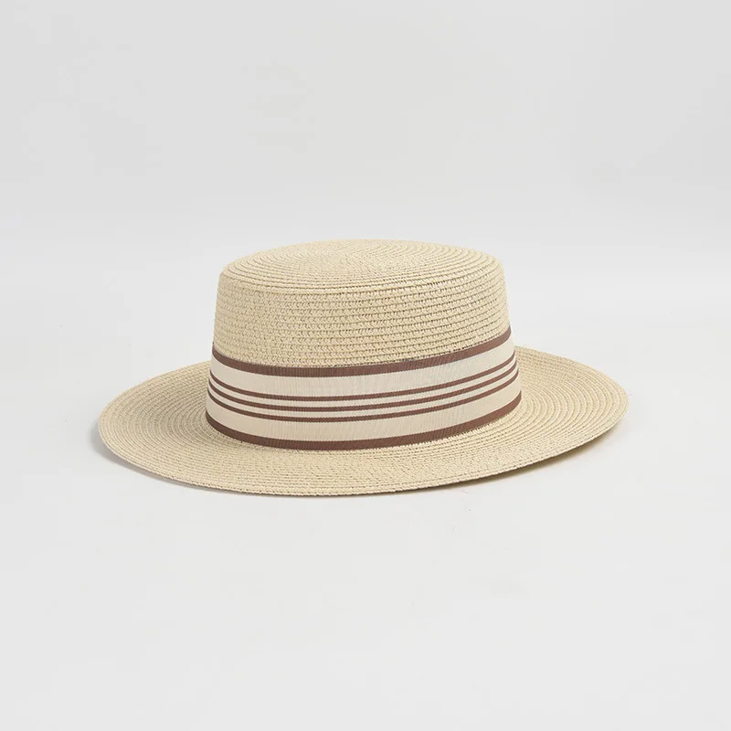 

USPOP 2024 New Fashionable Women Sun Hat with Vintage Weaved Band Flat Top Beach Hat Spring Summer Straw Hats