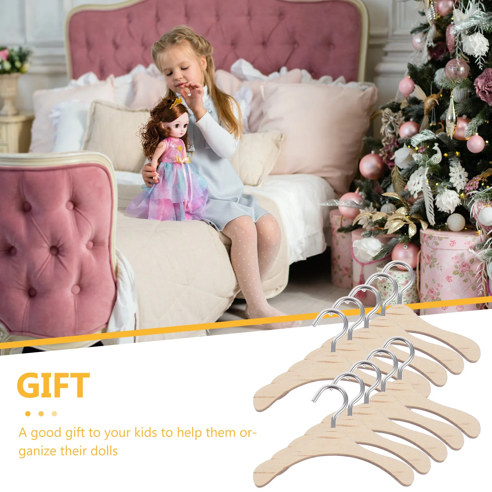 10 قطعة شماعة خشبية صغيرة 7.5 سنتيمتر تصميم بسيط أنيق لغرفة مصغرة مرتبة رف شاشة أساسي Bjd الملابس المنظم #1