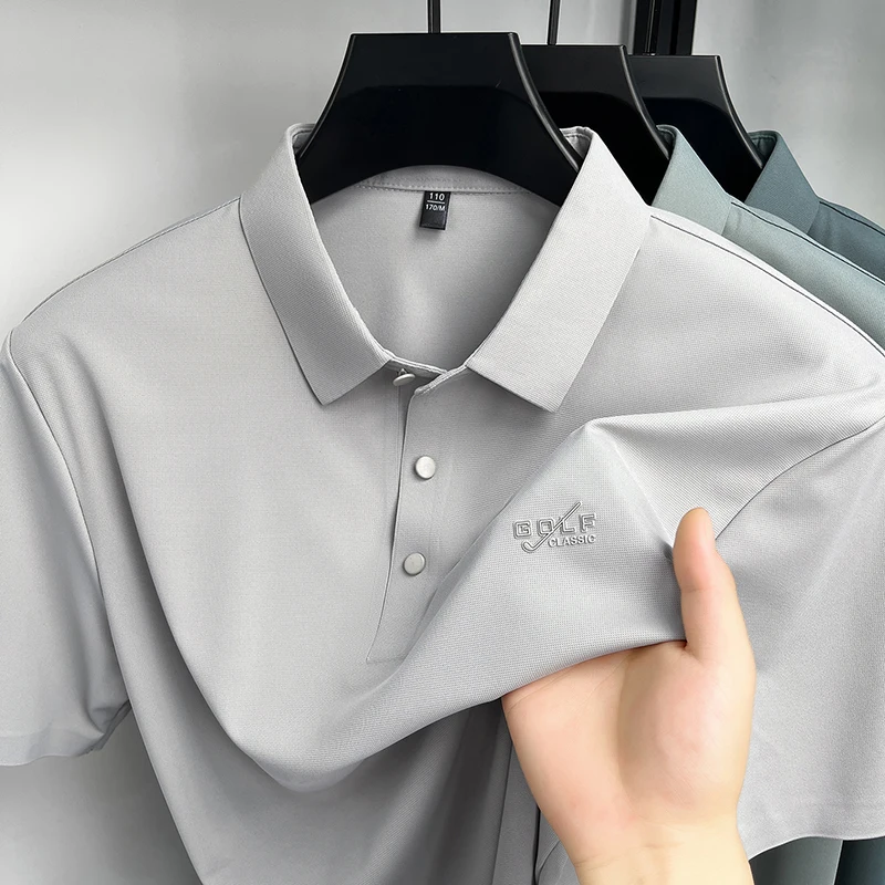 Short Sleeved T-shirt Men's Collar Solid Color Middle-aged Half Sleeved Printed Seamless Polo Shirt Summer Top Men's T