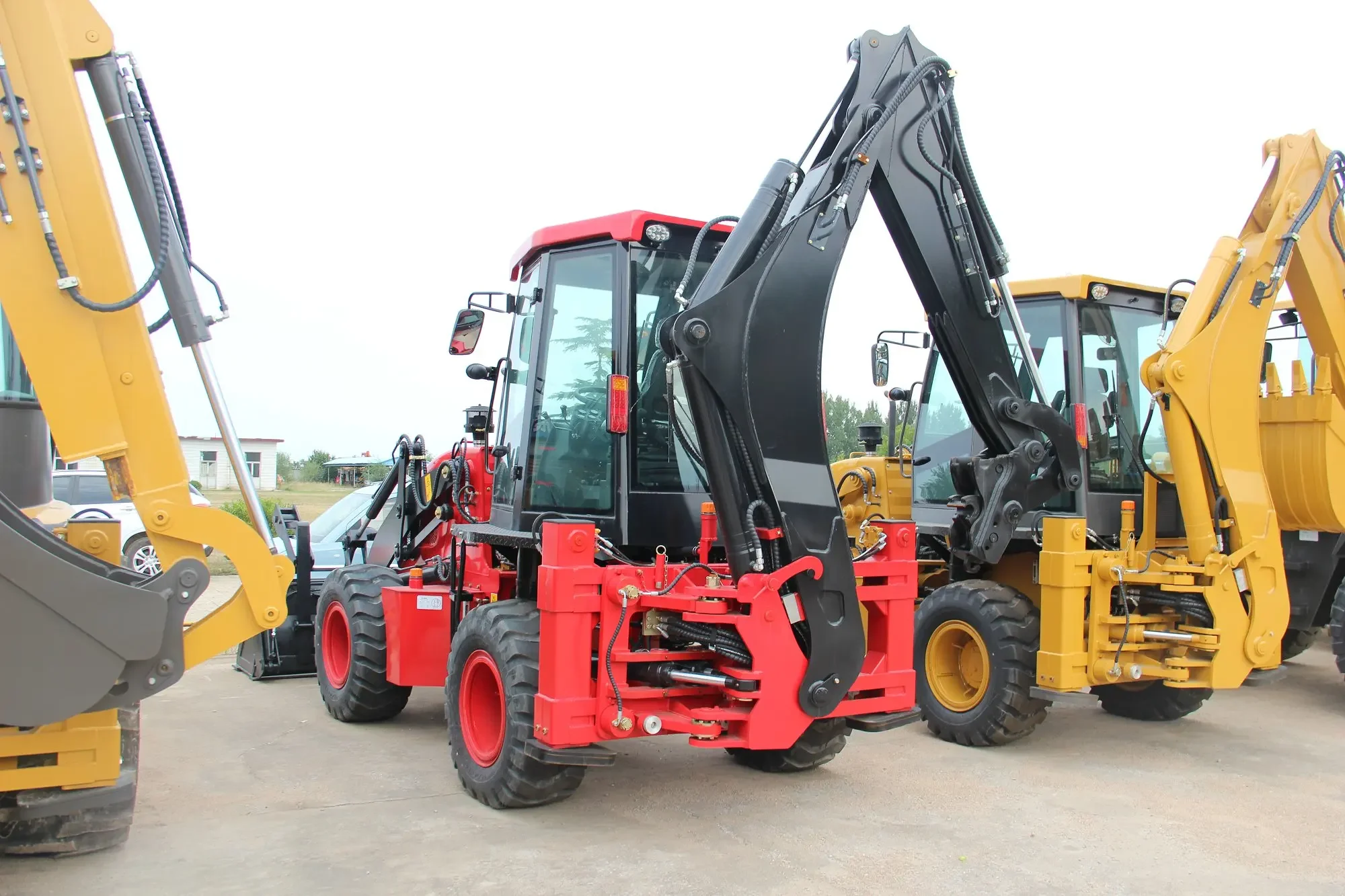 Trator com Carregador e Roda Escavadeira, Mini Retroescavadeira, 4x4