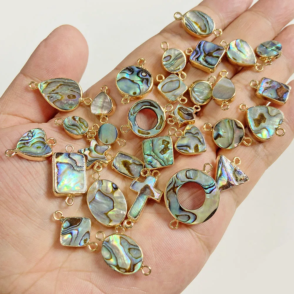 2PCS Natural Abalone Shell Pendant Round Star Heart Shape Double Holes Connector Charms For Jewelry Making DIY Necklace Earrings