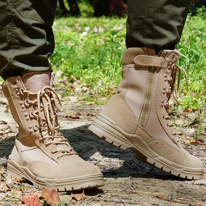 Men's Work Shoes Desert Boots Outdoor Sports Combat Lightweight Non-Slip Wear-Resistant Hiking High-Top Tactical Botas