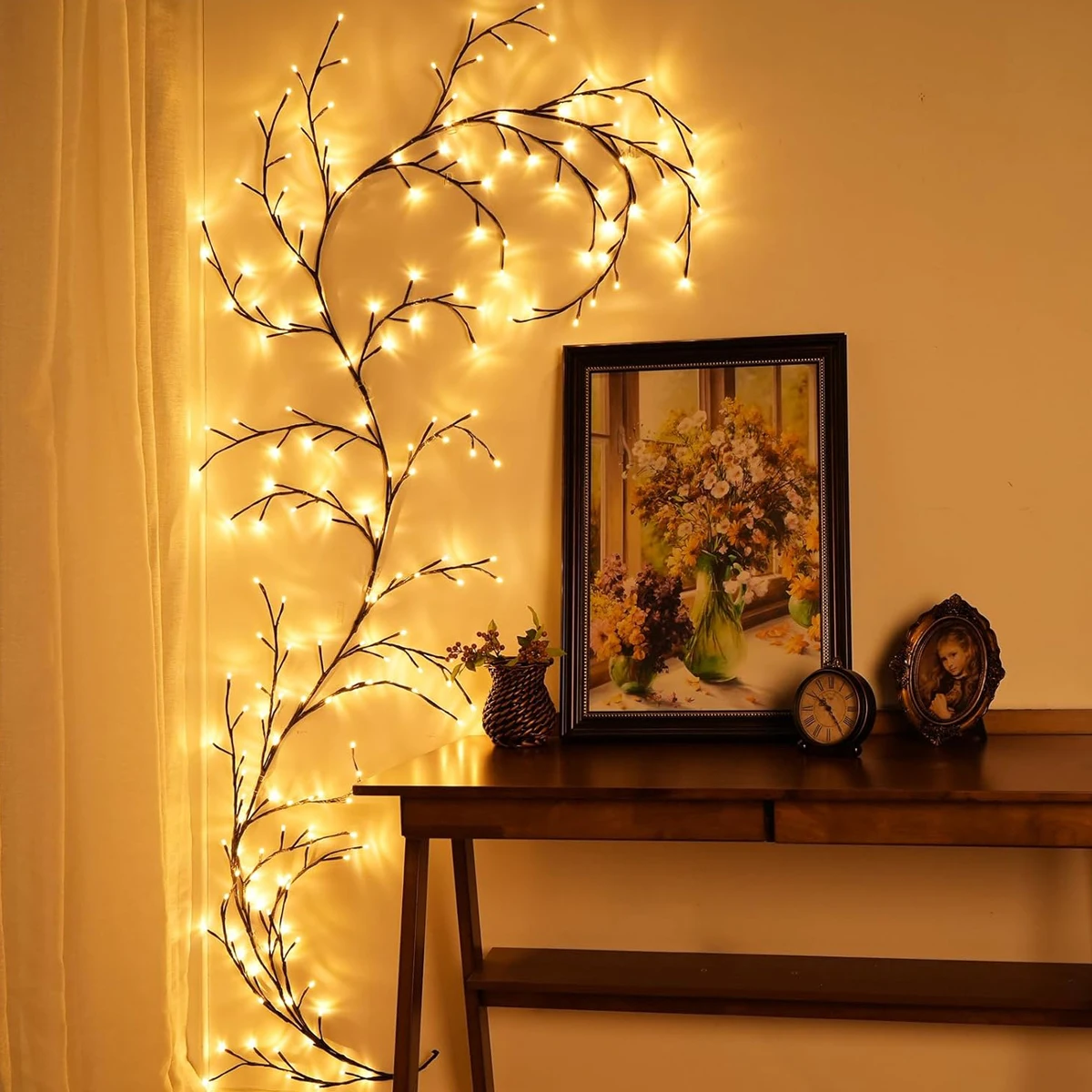 USB Willow Vine Lights 72/96 LED Tree Branch Lamp 8 Modes Artificial Plants Tree Branches Lights for Wall Living Room DIY Decor