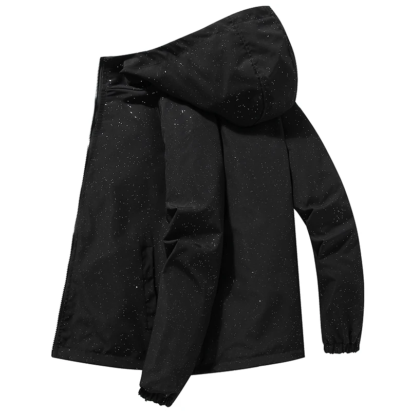 

Double-Sided Wear Spring New Men's Casual Hooded Jaet Long Sve Sli Coat Youth Faion Anti-Wrinkle Polyester Inner