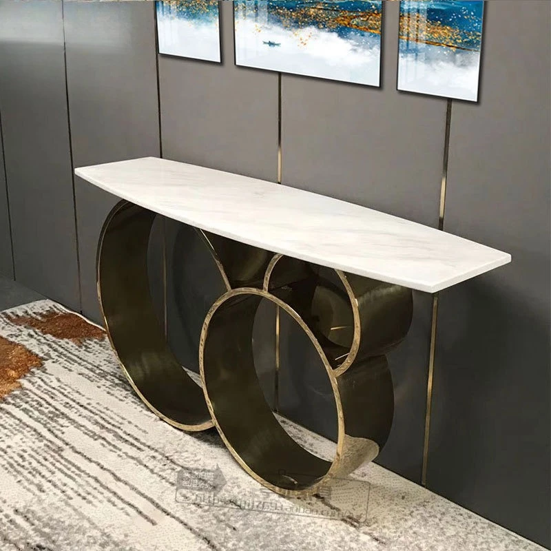 

Light luxury stainless steel marble entrance table Entrance hall partition decorative table Entrance table against the wall