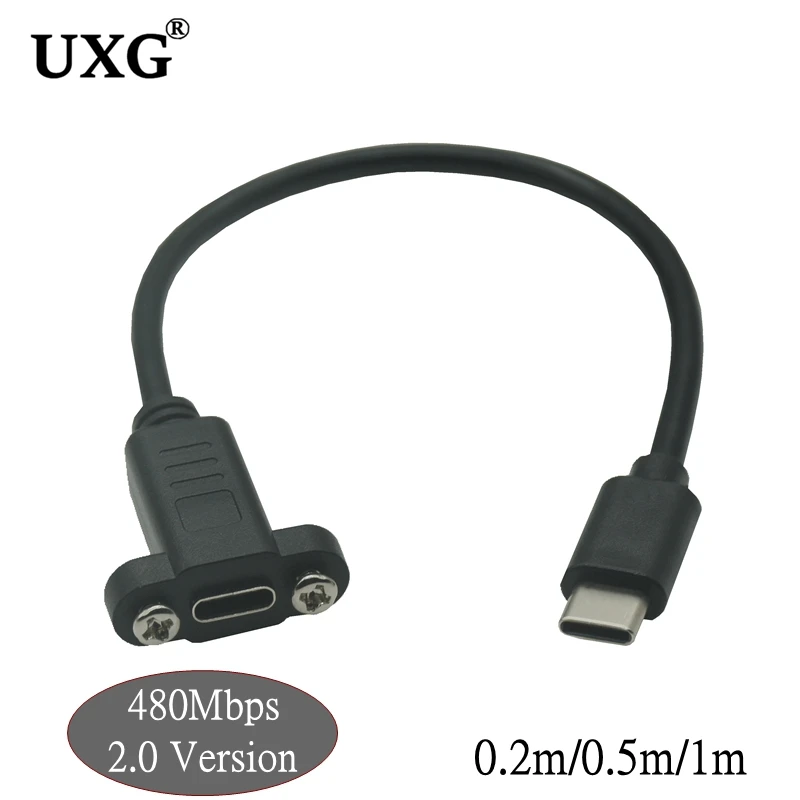 USB Type C Extension Cable USB 3.1 Data Video Cable USB-C Male to Female Extender Cord Connector with Screw Panel Mount Shielded