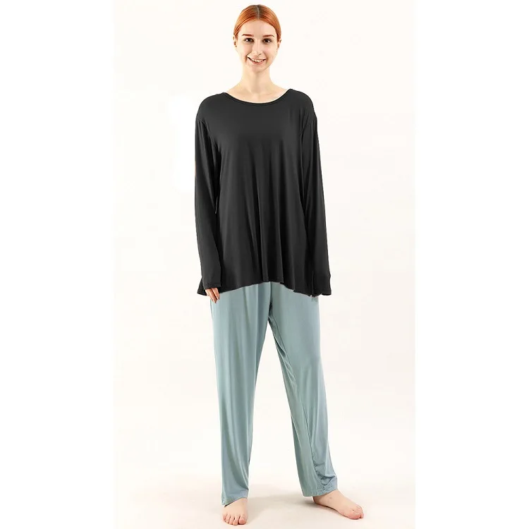 _black top + aqua blue pants