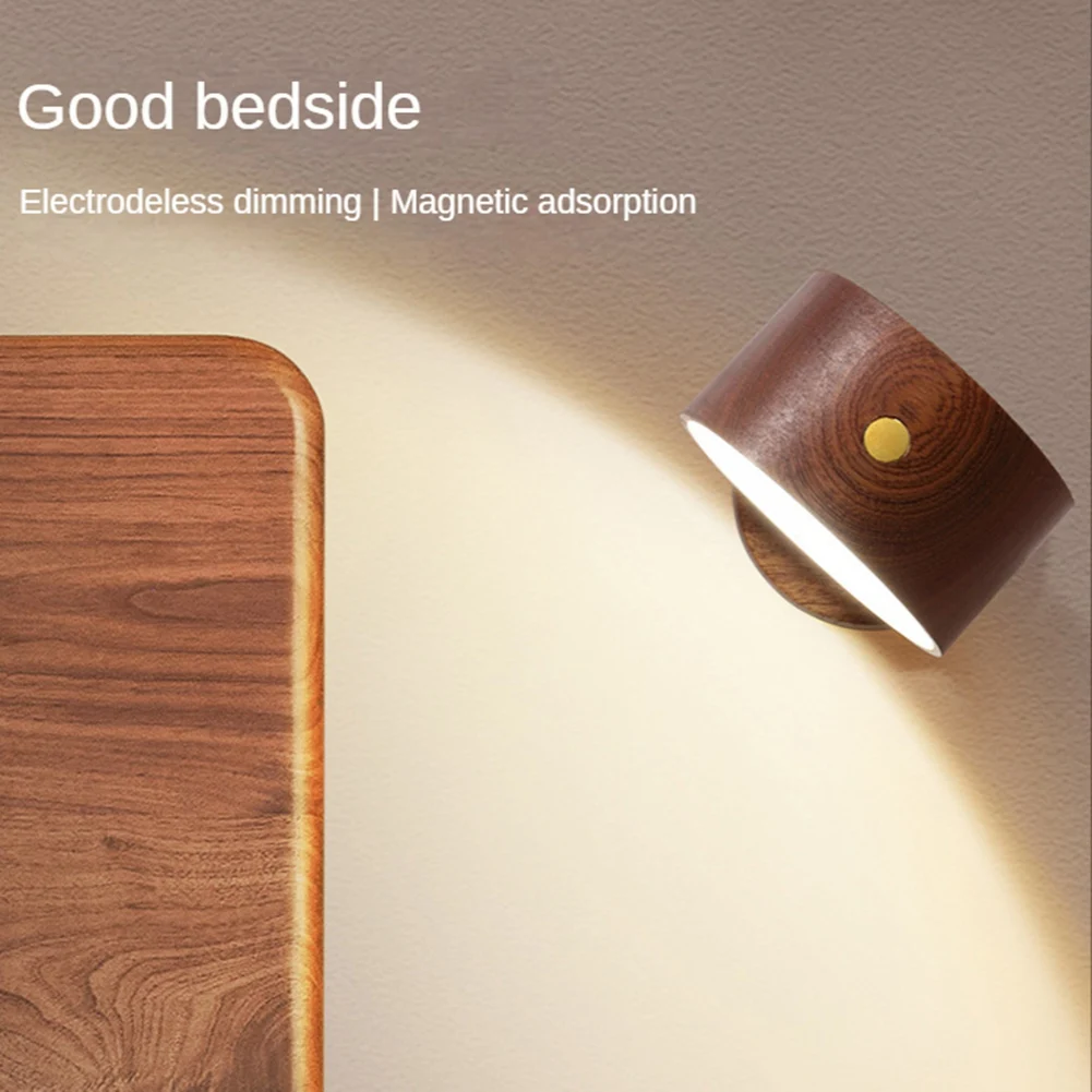 

Rechargeable LED Wall Sconce Wall Mounted Bedside Lamp with USB Port 360 Rotate Magnetic Ball Cordless Light Sapele Wood