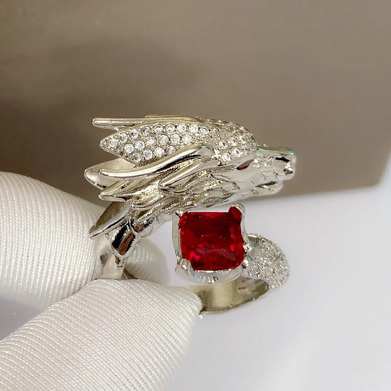 New Arrival Tyrannosaurus Ring Female Party Bijou Luxurious Stones Dragon Ring S925 Sterling Silver Women Finger Accessories