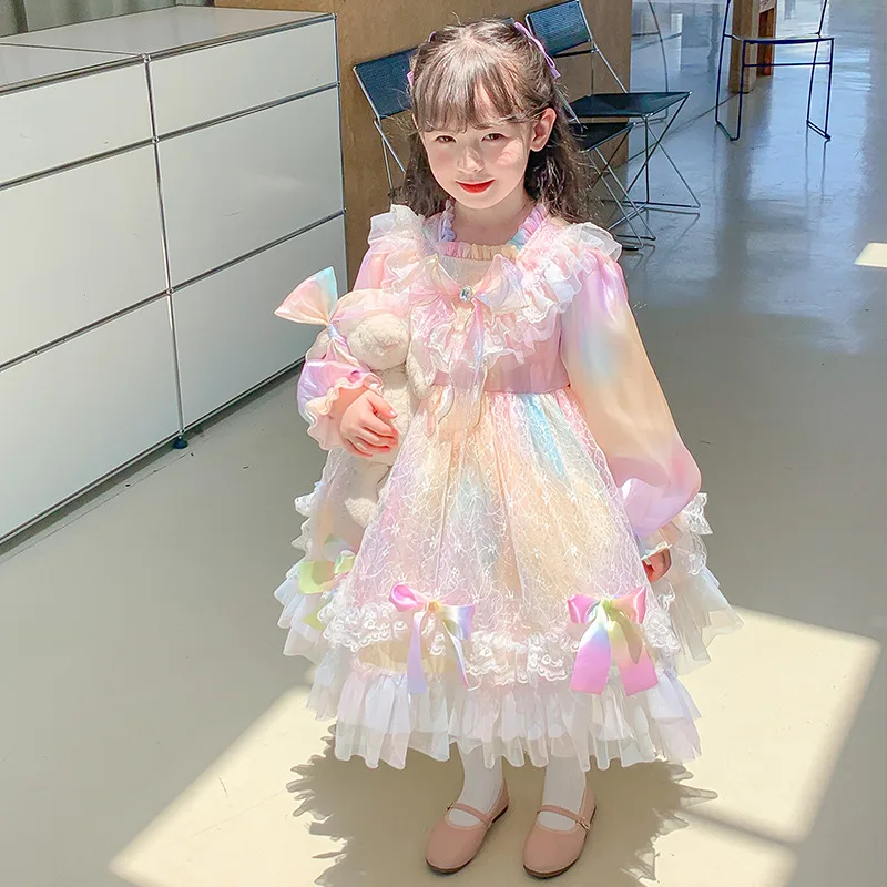 2024 Princess Dresses for Girls Spanish Style Kids Colorful Lolita Dress for Birthday Party Children Clothes from 2 to 10 Years