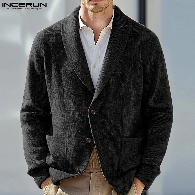 INCERUN الرجال السترة بلون التلبيب كم طويل زر معاطف الذكور عادية الشارع الشهير الخريف الربيع 2025 موضة الرجال الدعاوى S-5XL
