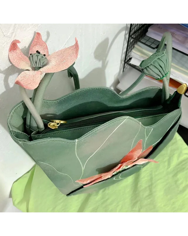 

Элегантная женская сумка через плечо в китайском стиле с вышивкой в виде листьев лотоса, дизайнерская модная женская сумка, новая коллекция