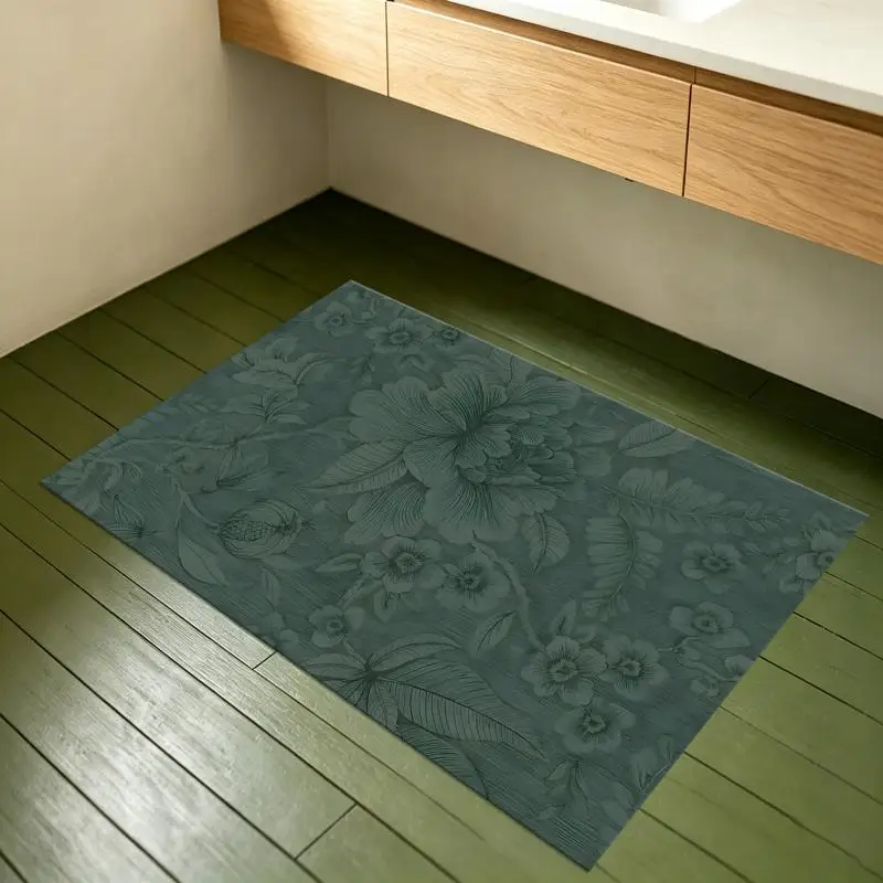 Dark Green Vintage Subtle Floral Rug Soft Velvet Living Room Bedroom Home Decor
