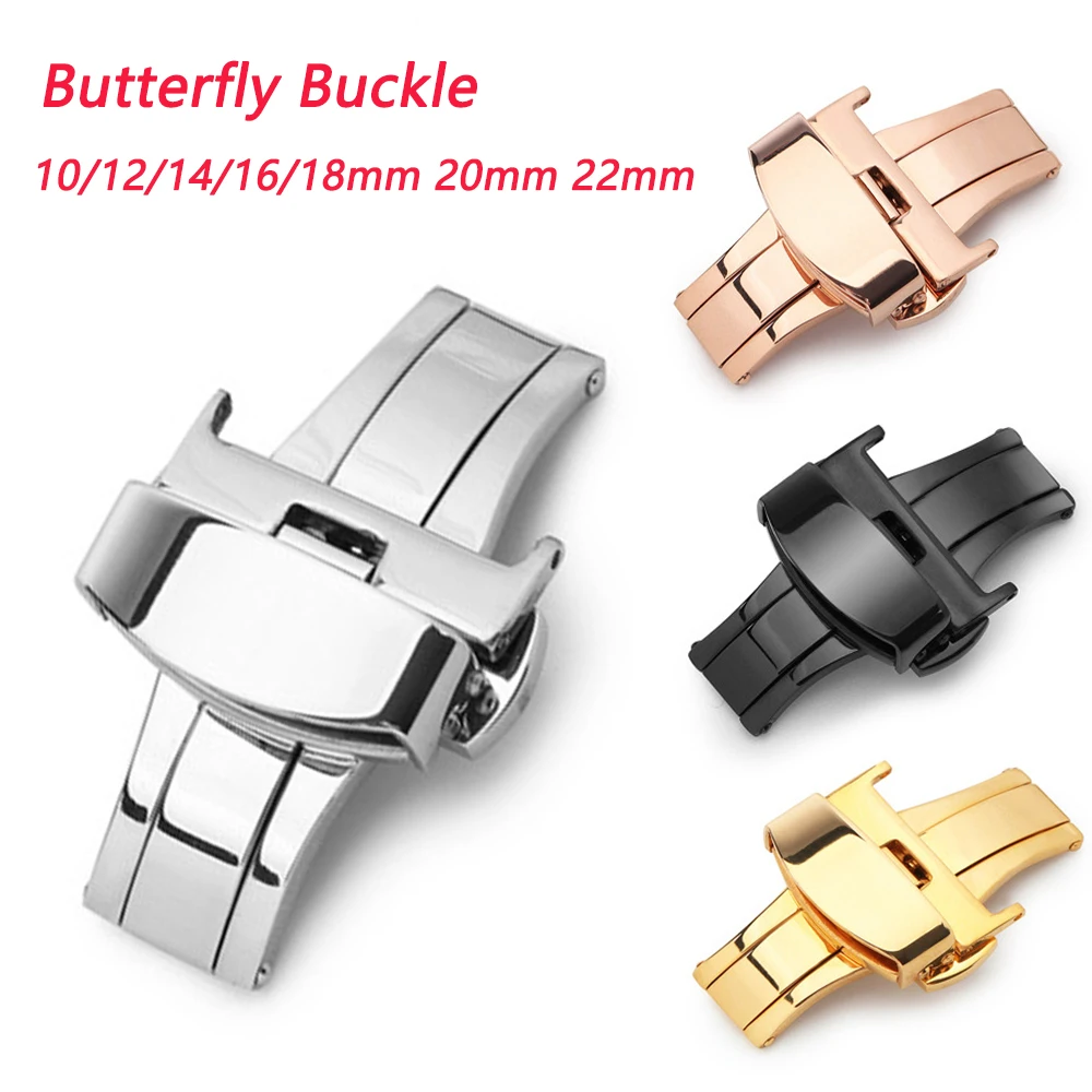 Butterfly Buckle Watchband Button 10/12/14/16mm 18mm 20mm 22mm Leather Stainless Steel Strap buckle for Apple Watch 7 Band Clasp