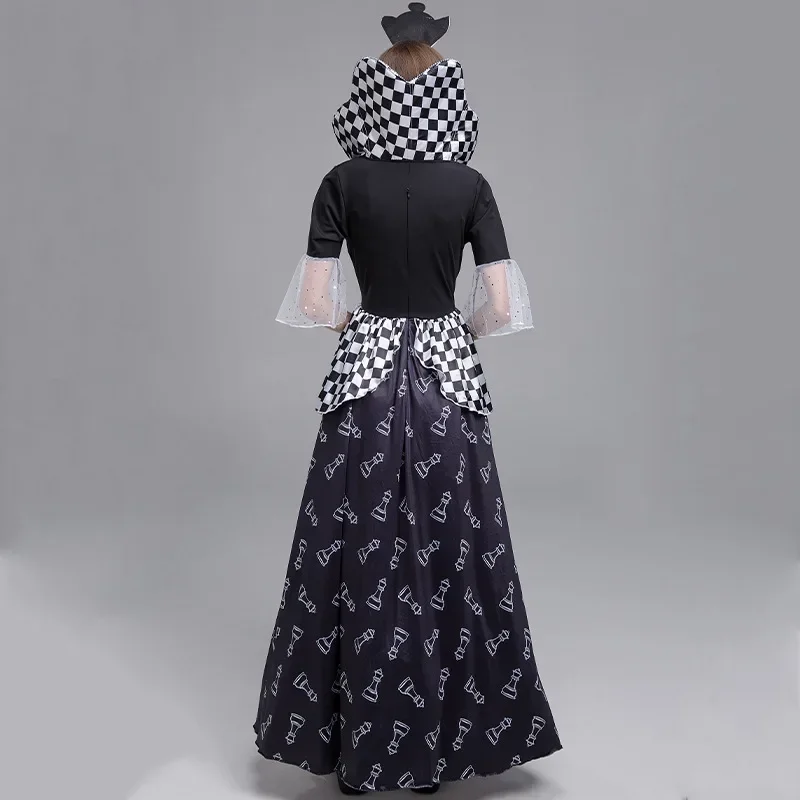 Chess Queen Costume for Women Halloween Party Fancy Dress Chess Piece Print