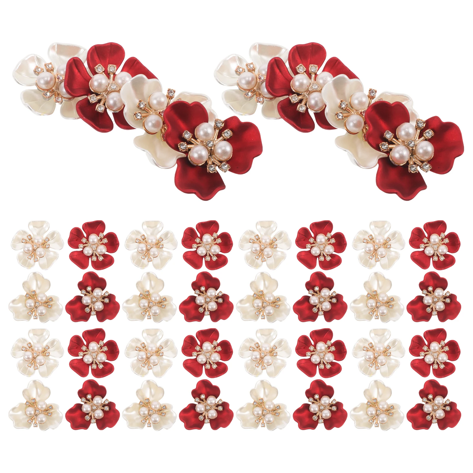 

40pcs Car Air Decoration Elegant Flower Dashboard Charm Clips Rhinestone Pearl Alloy Car Vent Diffuser Clip Girly Accessories