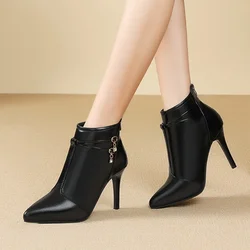 Side Zipper Shoes for Women 2024 Sexy Pointed Toe Women's Ankle Boots Solid Color Simple Commuting Office Ladies Shoes Size 42