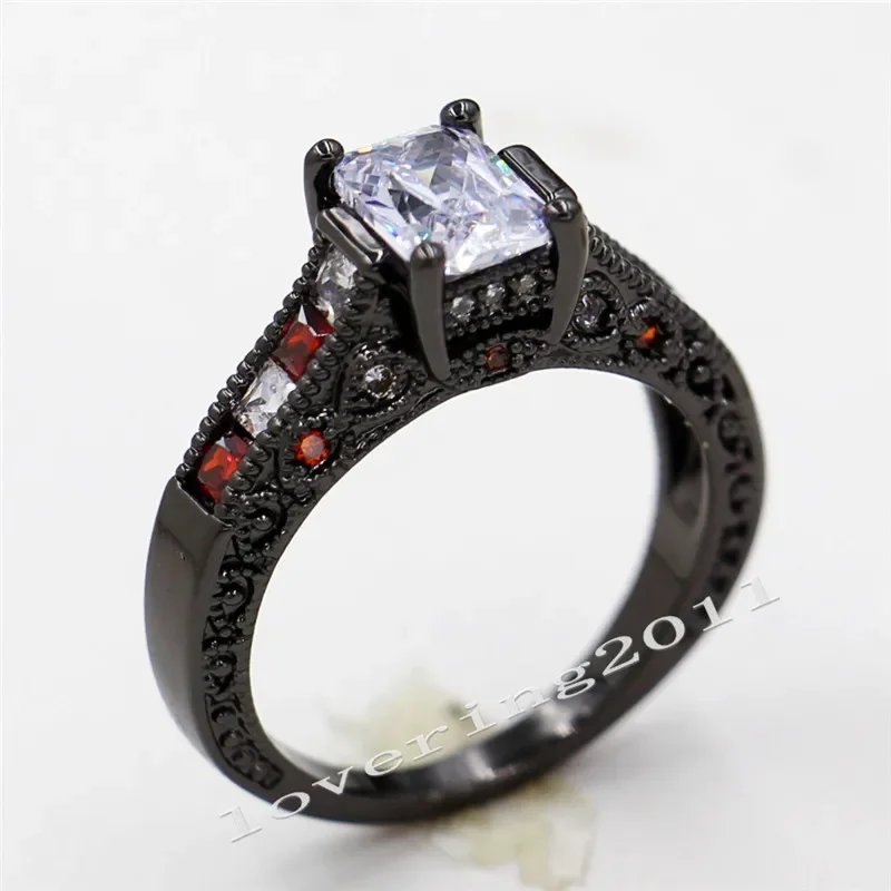 

Vintage Square Lab Diamond Ring Black Gold Filled Engagement Wedding band Rings for Women Men Promise Finger Party Jewelry