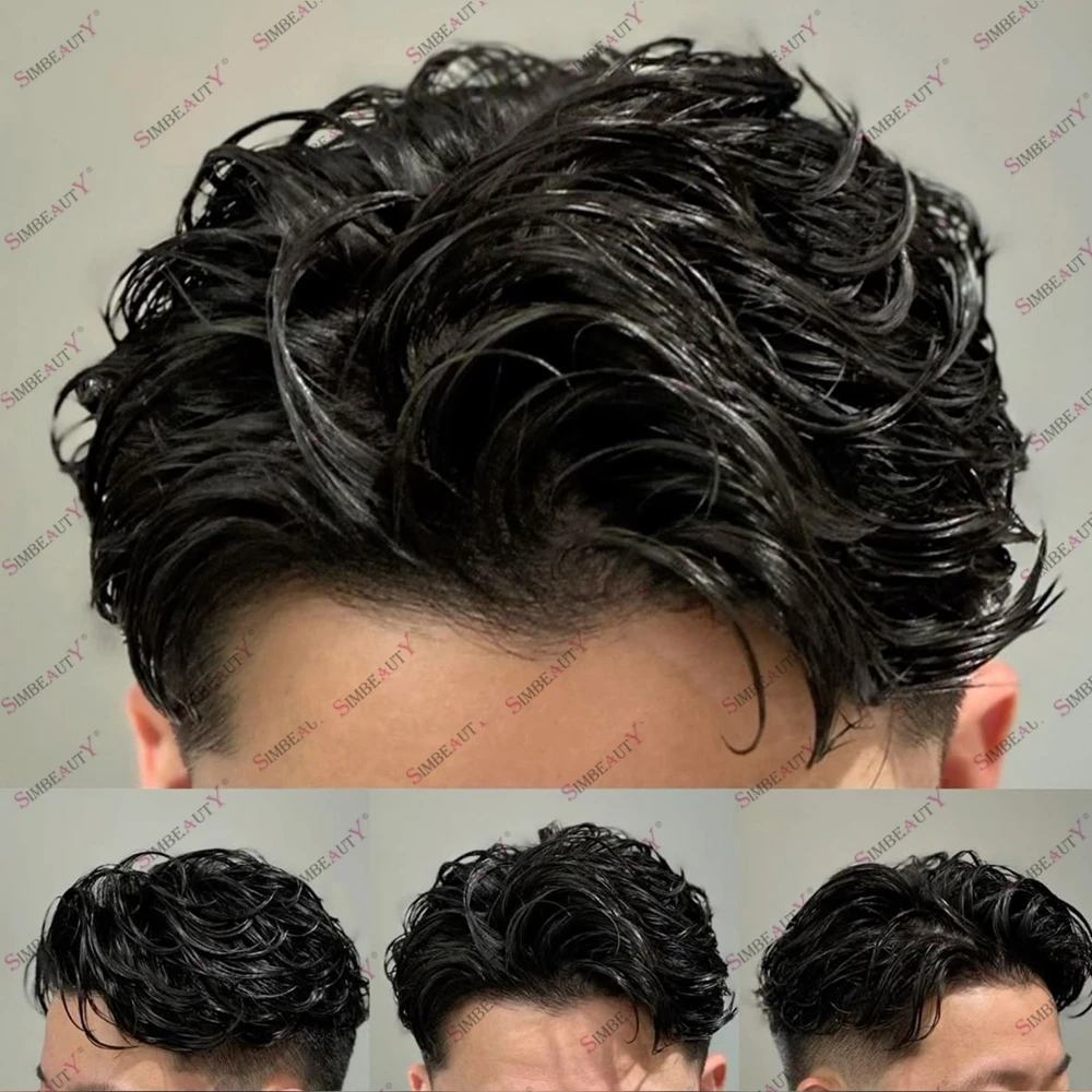 

Черные человеческие волосы, мужские замены волос, дешевые силиконовые прочные человеческие волосы, капиллярный протез, накладные волосы, парики