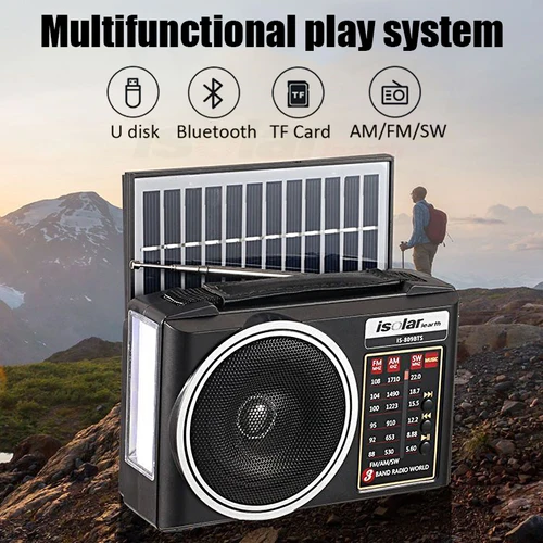 Imagen 2 del producto Radio portátil FM/AM/SW con carga Solar, receptor de Radios de emergencia multibanda, potente Altavoz Bluetooth con linterna USB, 1 ud.