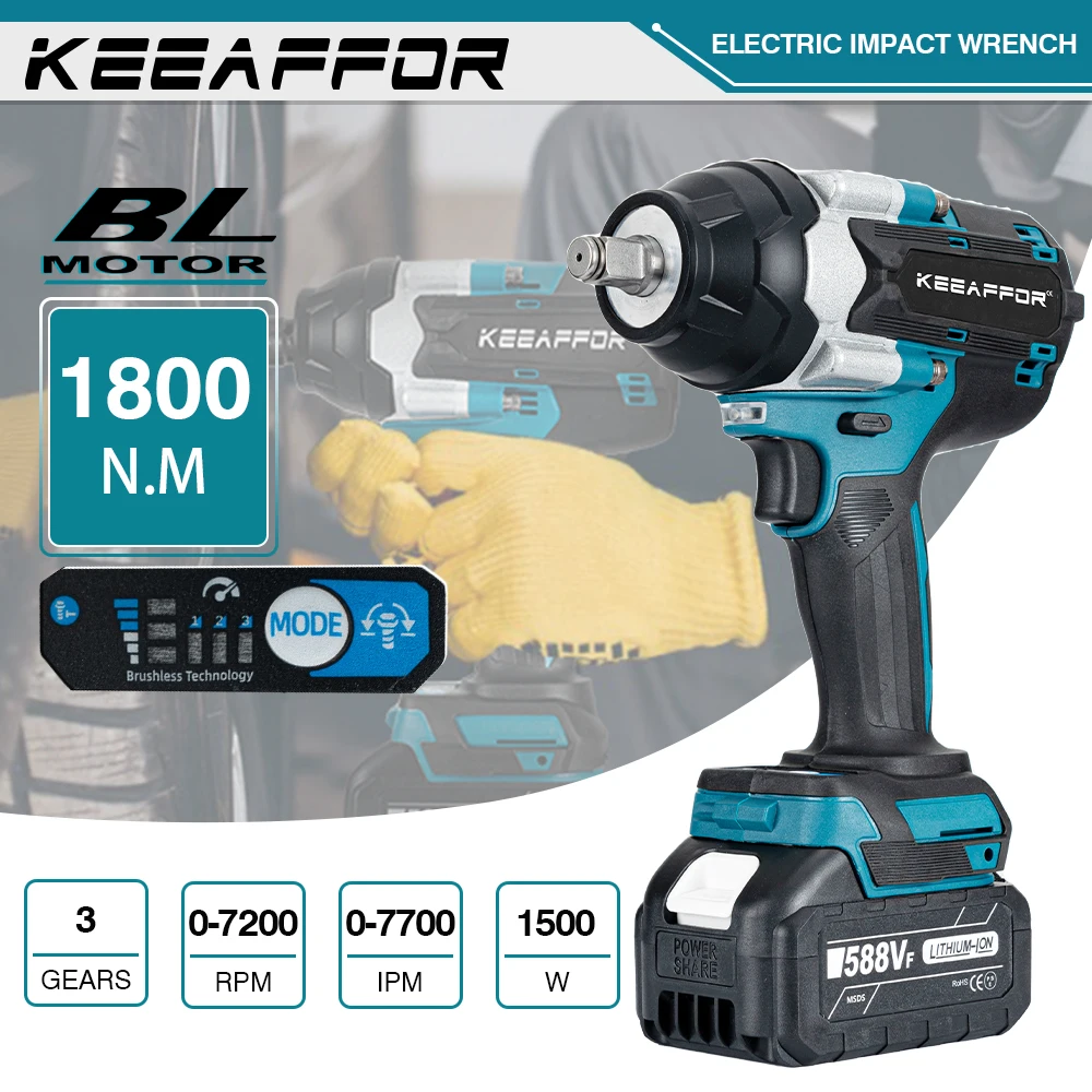 

KEEAFFOR 1800N.M Torque Electric Impact Wrench 1/2 Inch 5Gears Brushless Wireless Screwdriver Power Tools For Makita 18V Battery