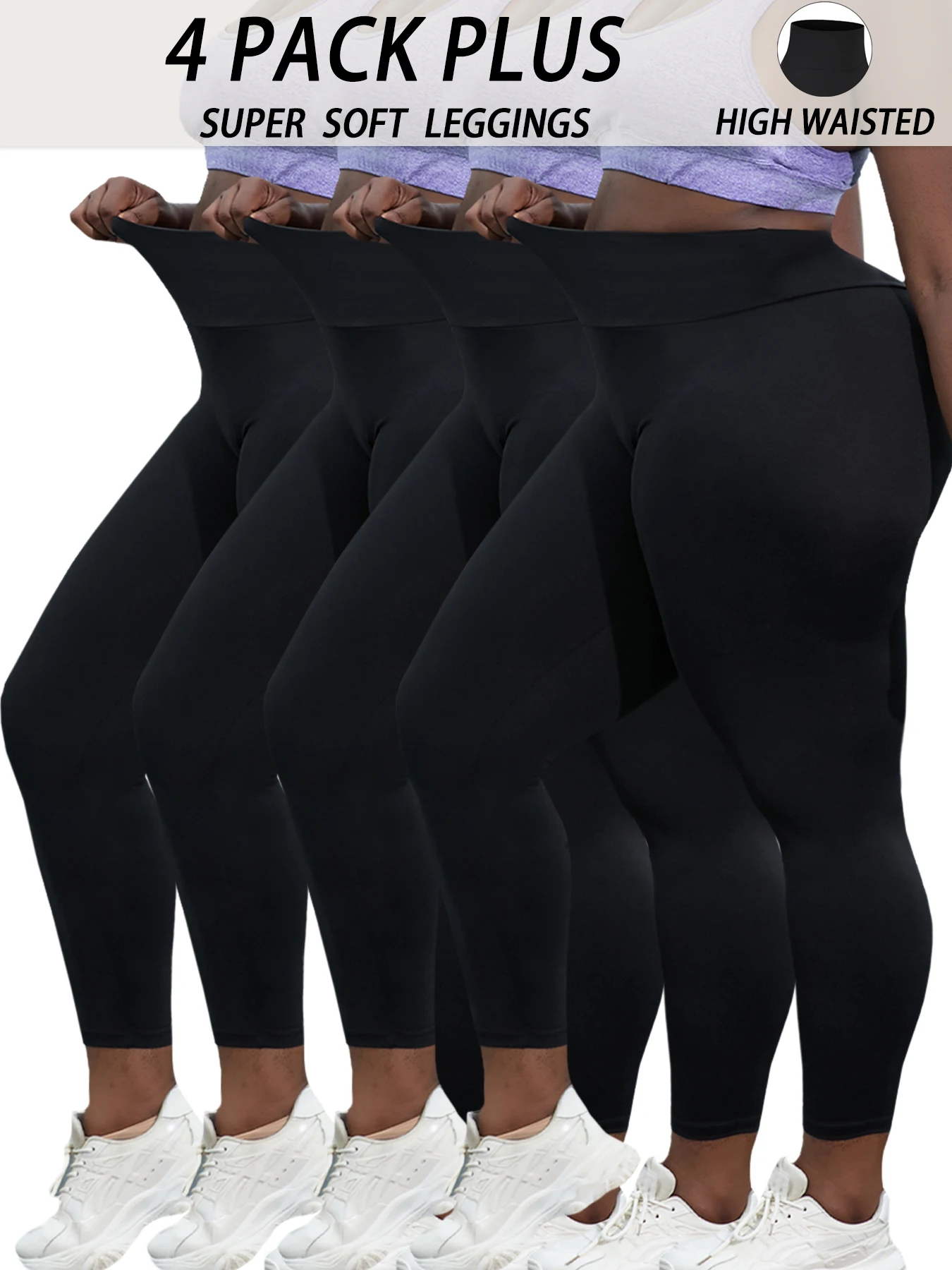 

5 Pack Plus Size Super Soft Leggings for Women, High Waisted Tummy Control No See Through Workout Yoga Running Pants Leggings