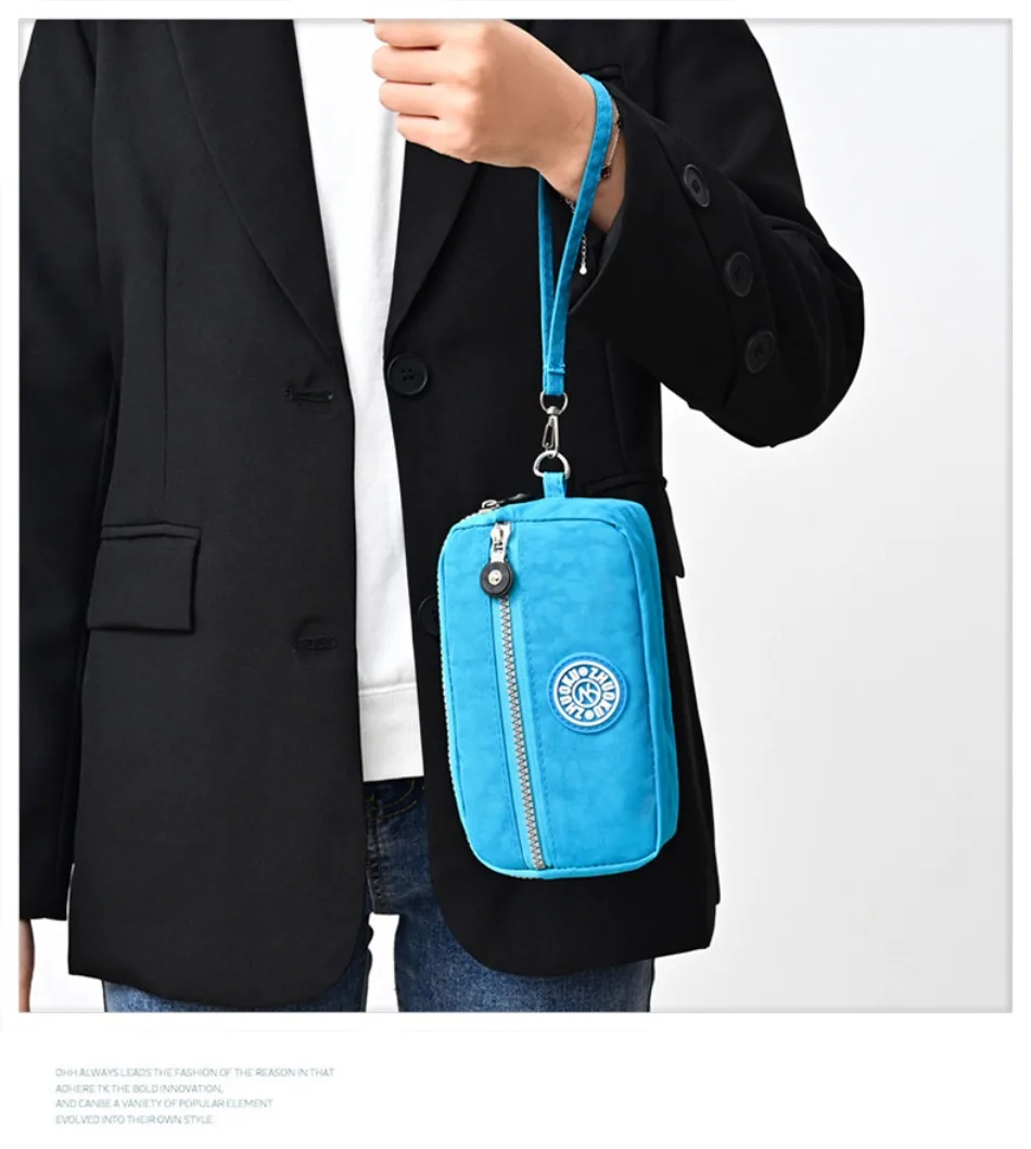 2026 New Clutch Women's Bag Three-Layer Zipper Mini Nylon Cloth Solid Color Mobile Phone Bag Coin Purse